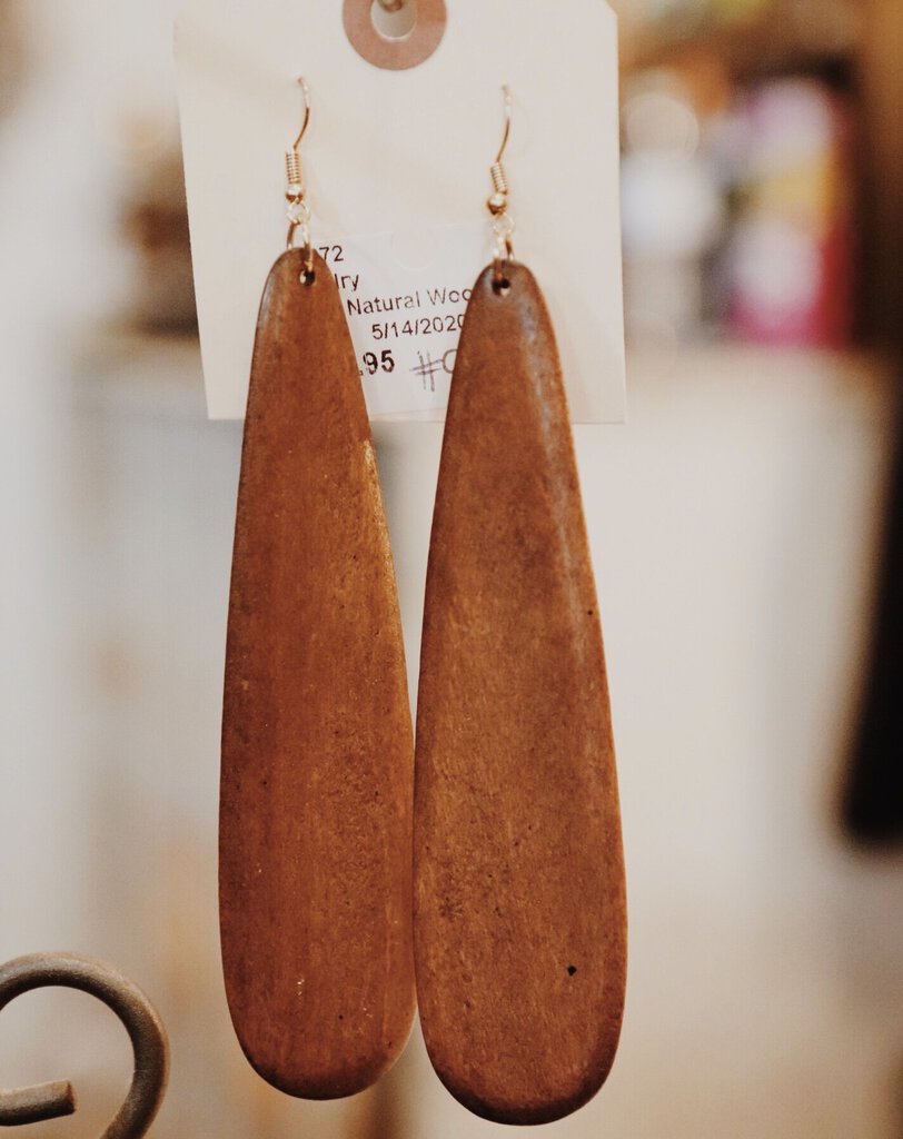 Boho Natural Wooden Tear Drop Earrings