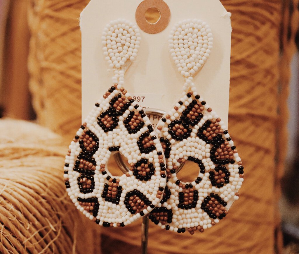 Leopard Print Beaded Tear Drop Earrings