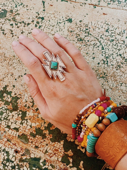 Boho Turquoise Aztec Ring