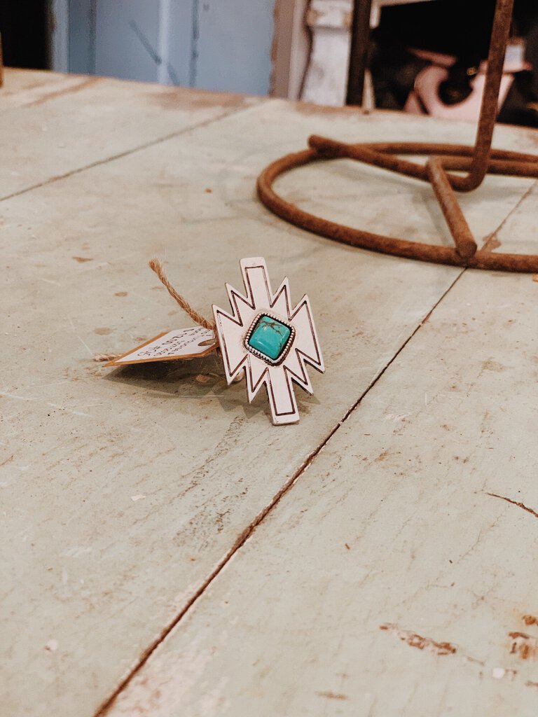 Boho Turquoise Aztec Ring