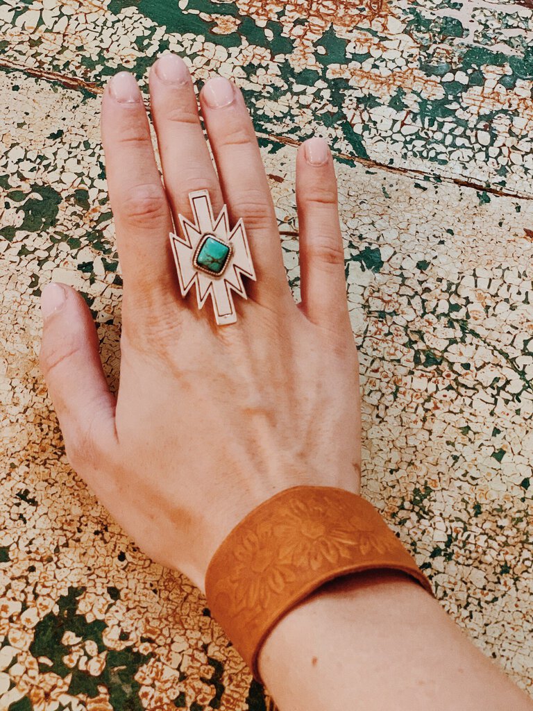 Boho Turquoise Aztec Ring