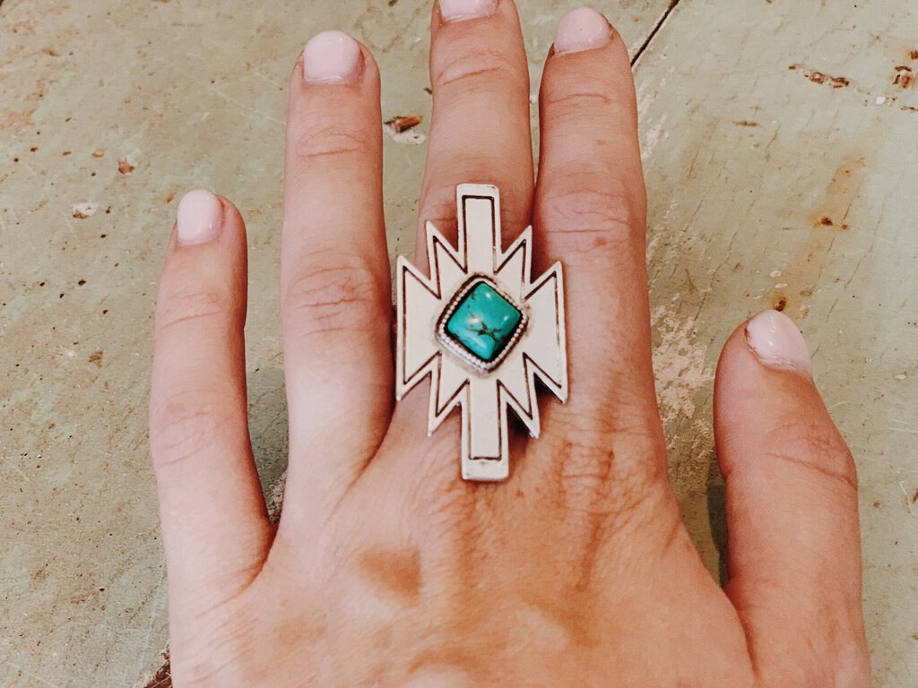 Boho Turquoise Aztec Ring