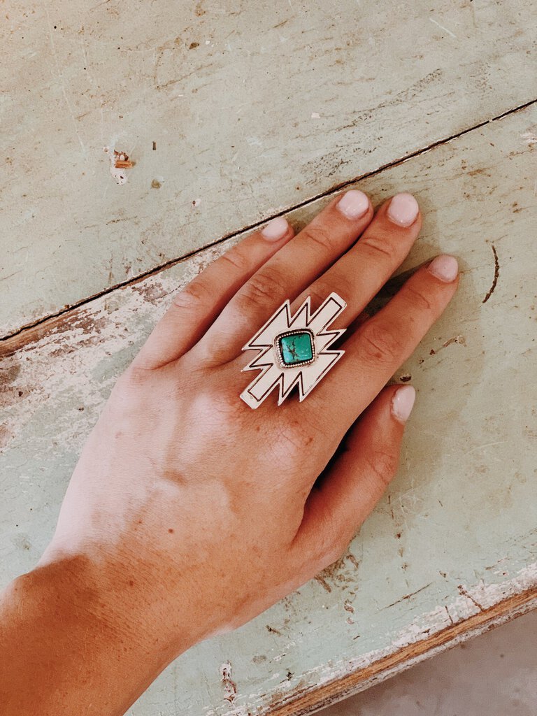 Boho Turquoise Aztec Ring