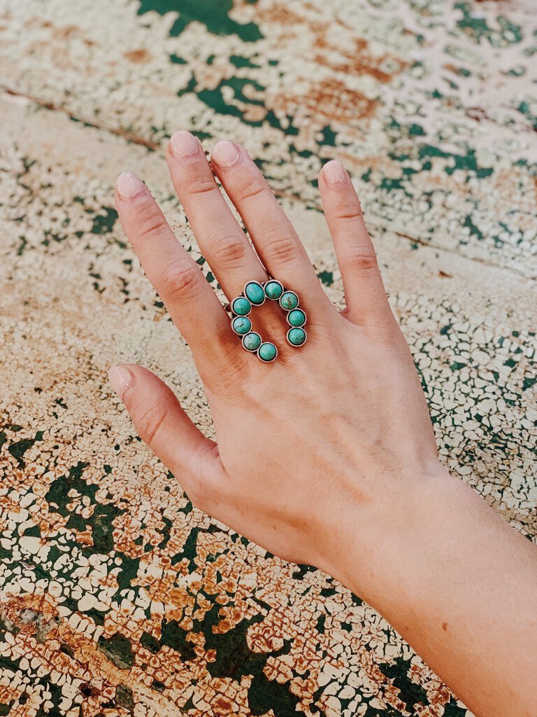 Boho Turquoise Stone Horseshoe Ring