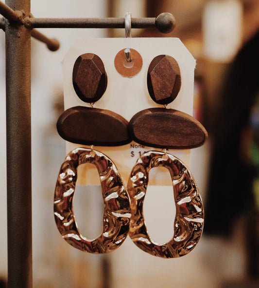 Wood & Gold Earrings