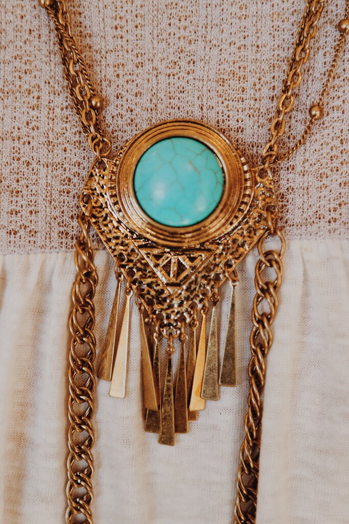 Gold Boho Turquoise Necklace