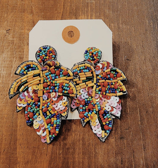 Beaded Tropical Leaf Earring