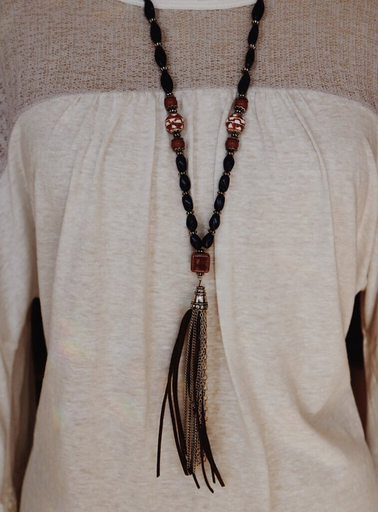 Navy Blue Tassel Necklace