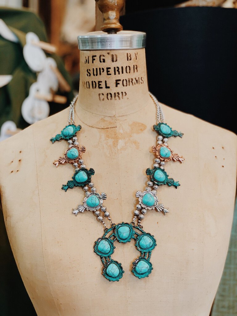 Antique Copper & Silver Turquoise Necklace