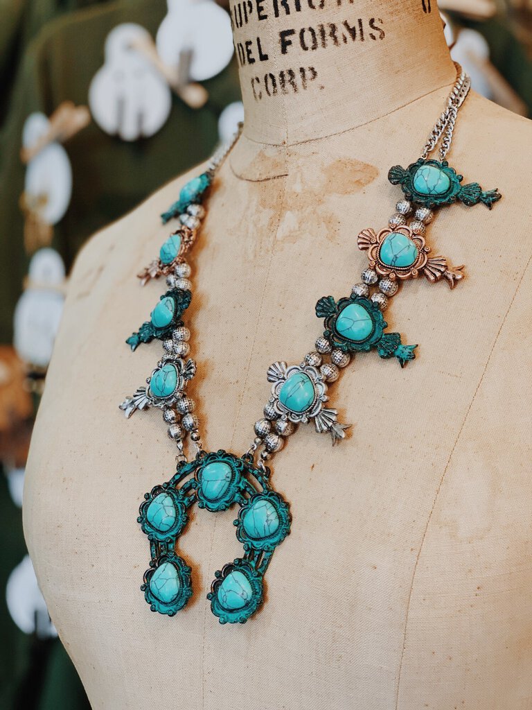 Antique Copper & Silver Turquoise Necklace