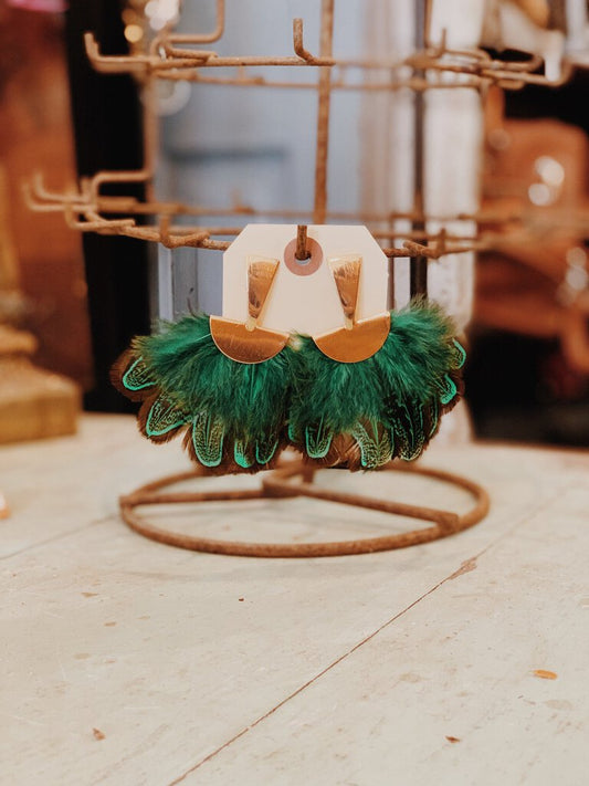 Green Feather Earrings