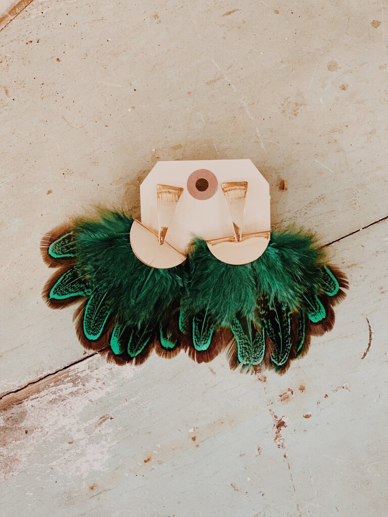 Green Feather Earrings