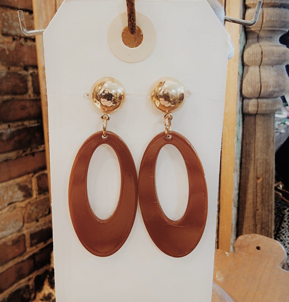 Brown Resin Oval Earrings