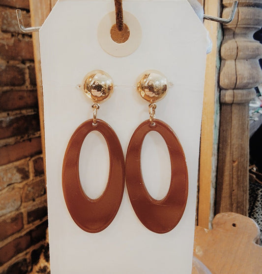 Brown Resin Oval Earrings