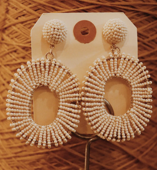 Cream Beaded Earrings