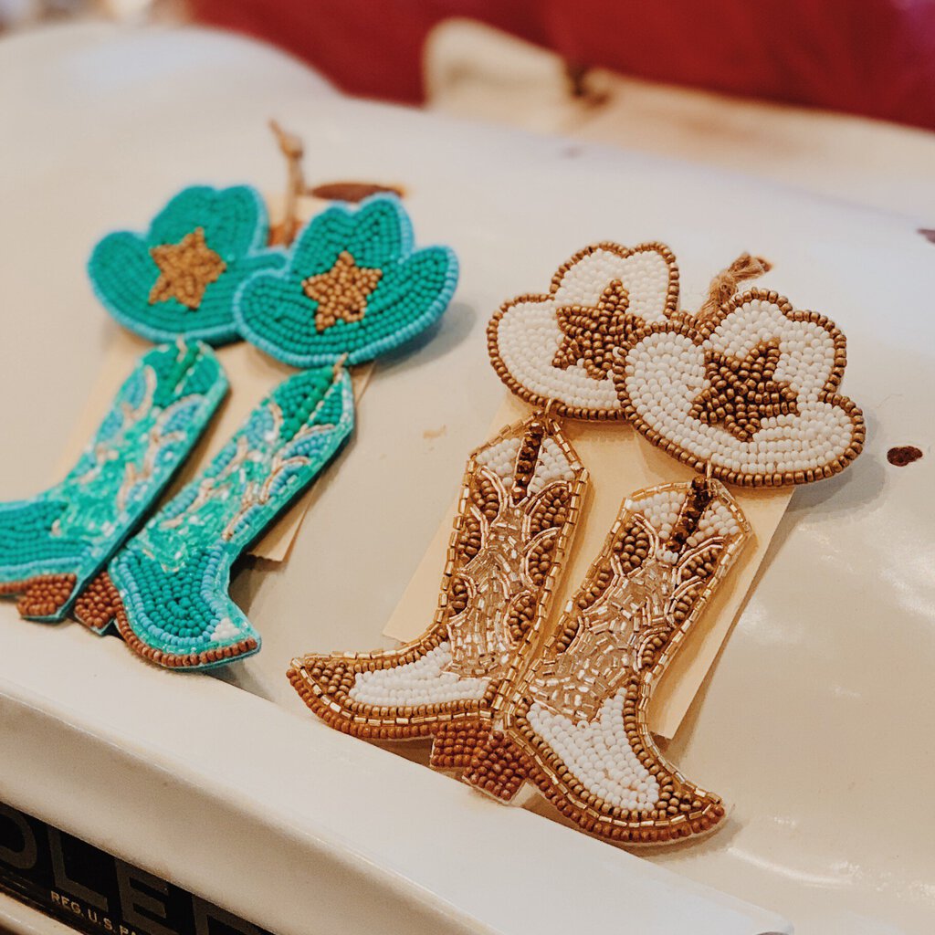 Seed Bead Cowboy Boot Earrings