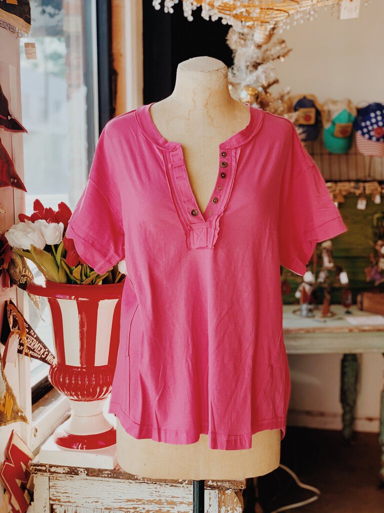 Fuchsia Button Top