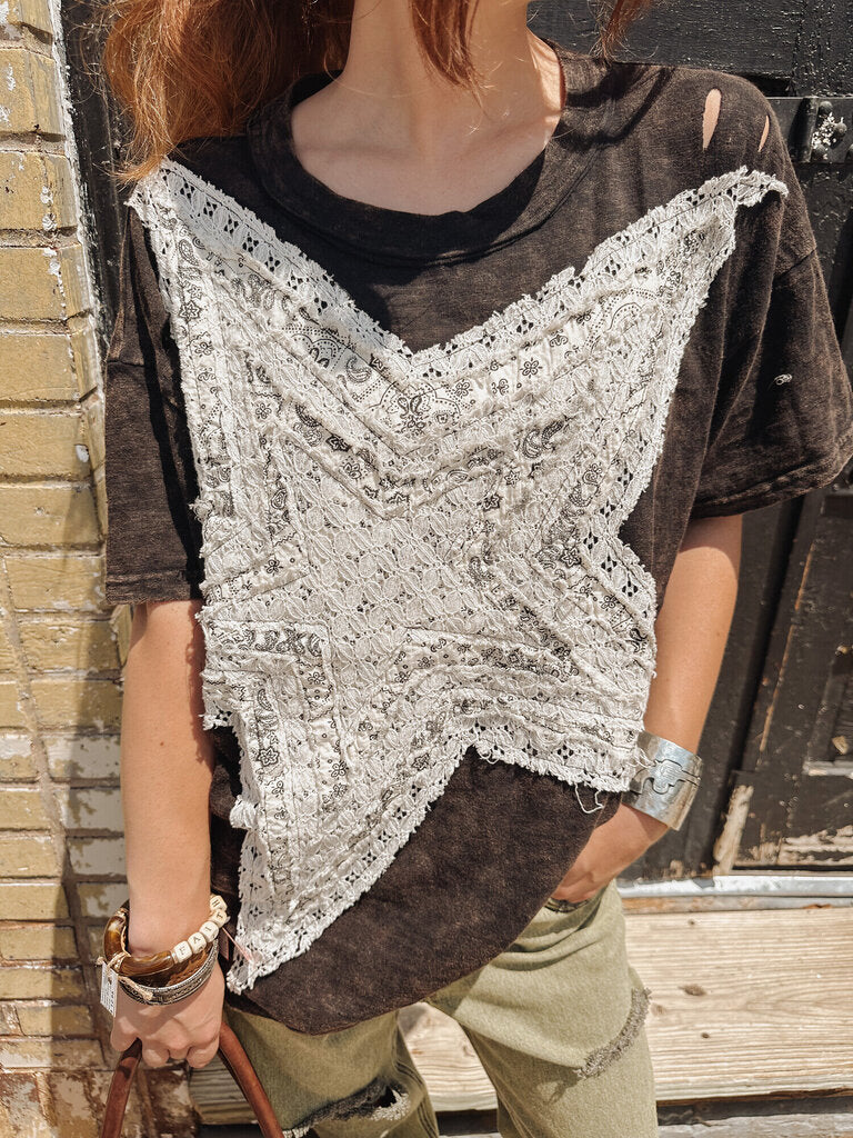 Distressed Lace Star Top