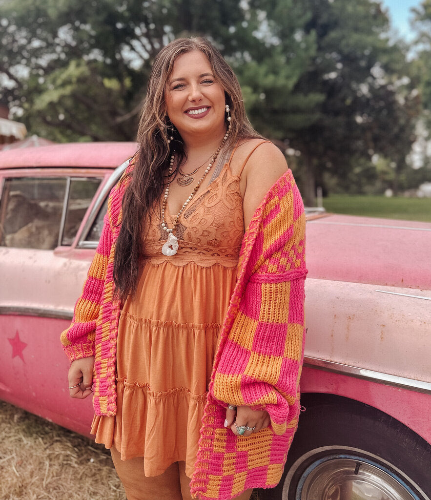 Fucshia Checkered Cardigan