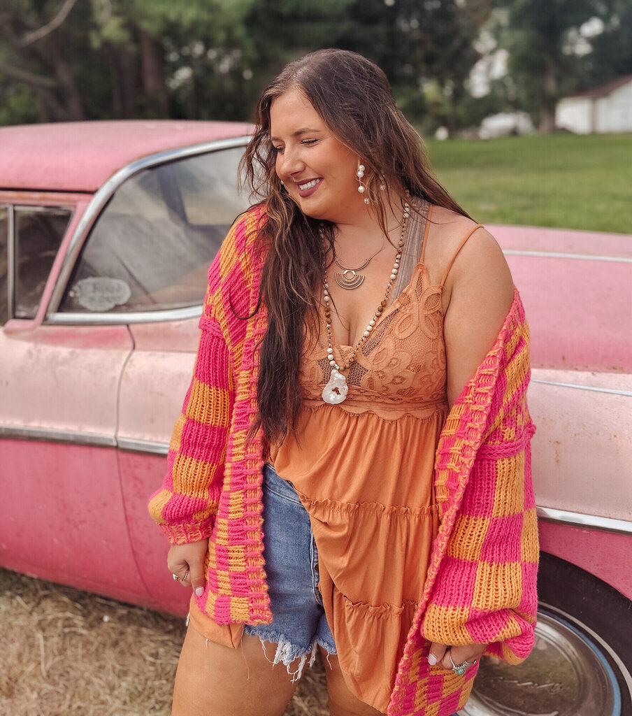 Fucshia Checkered Cardigan