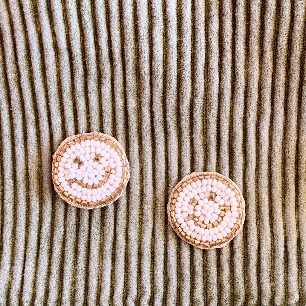 Cream Smiley Earrings