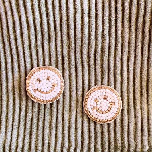 Cream Smiley Earrings