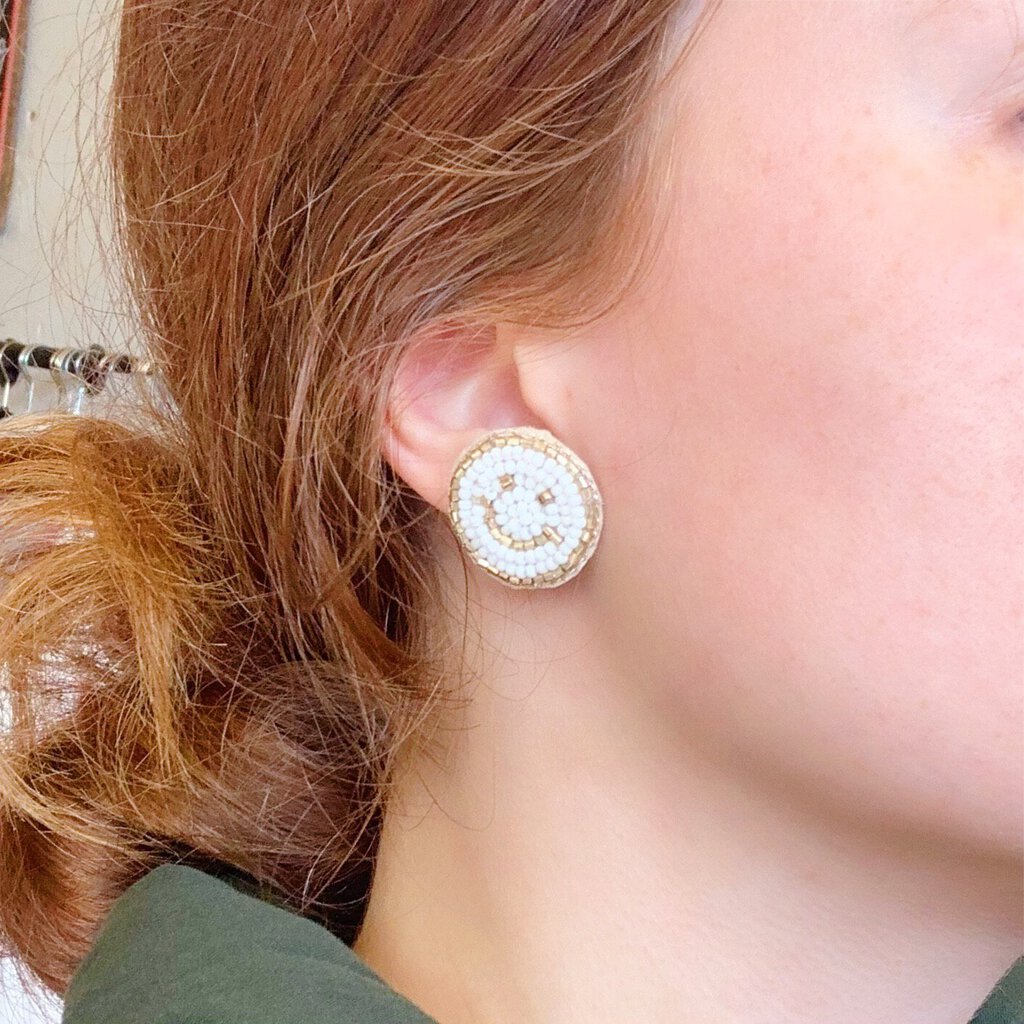 Cream Smiley Earrings