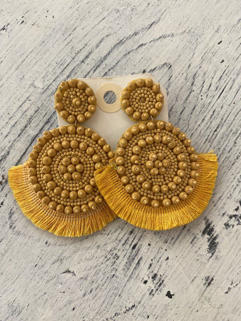 Yellow Beaded Fringe Earrings