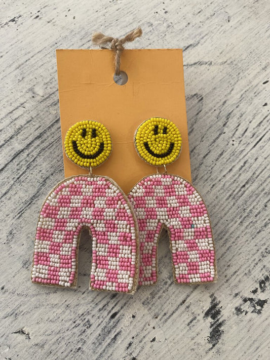 Checkered Smiley Earrings