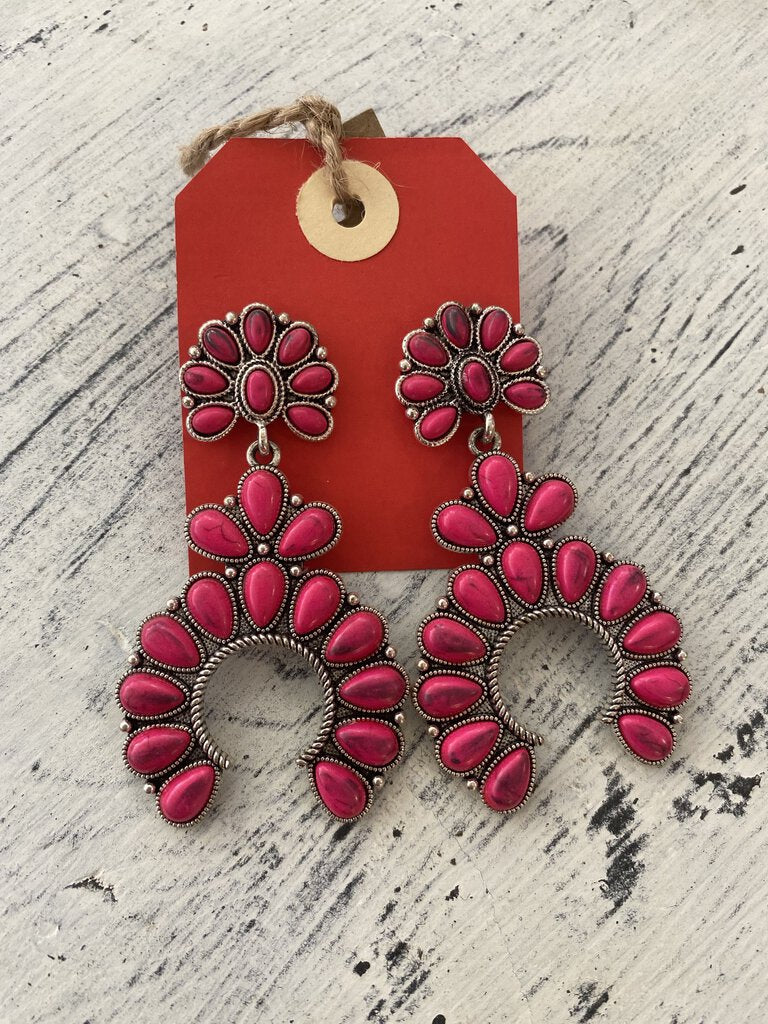 Magenta Squash Blossom Earrings