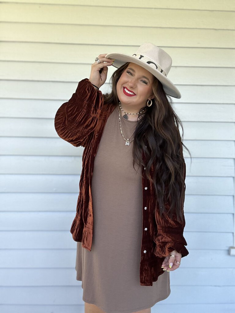 Scrunched Velvet Button Down Top