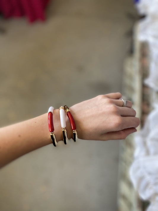 Crimson/White Bangle Set