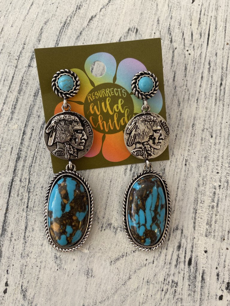 Teal Buffalo Earrings