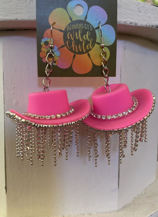 Pink Cowboy Hat Earrings