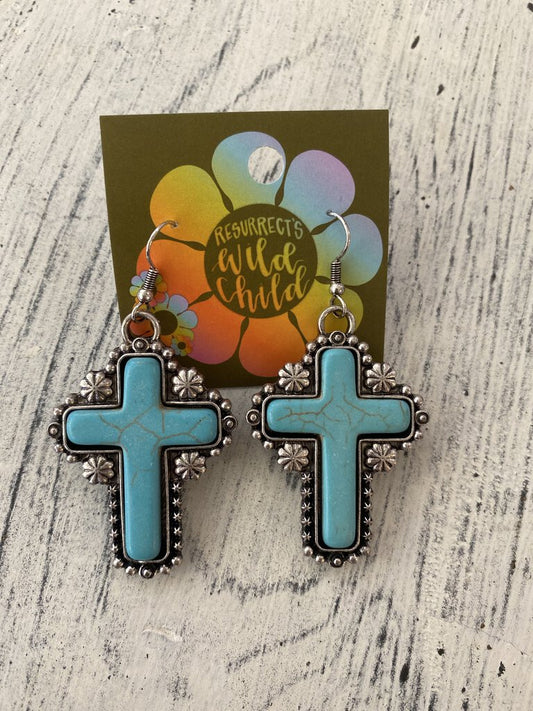 Turq Cross Earrings