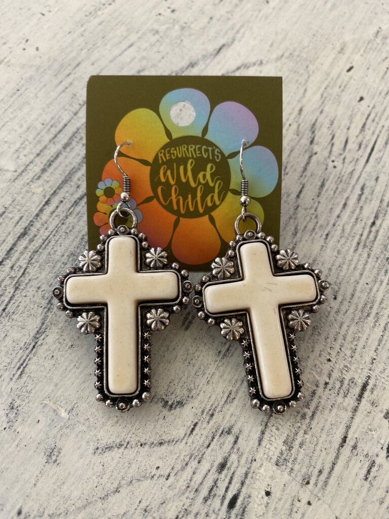 White Cross Earrings