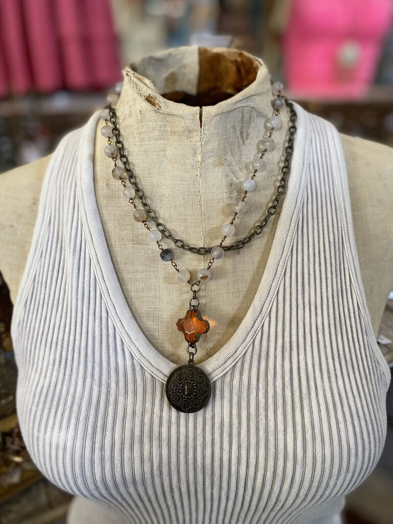 Rust Stone Coin Necklace