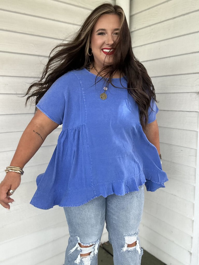 Washed Ruffle Bottom Top