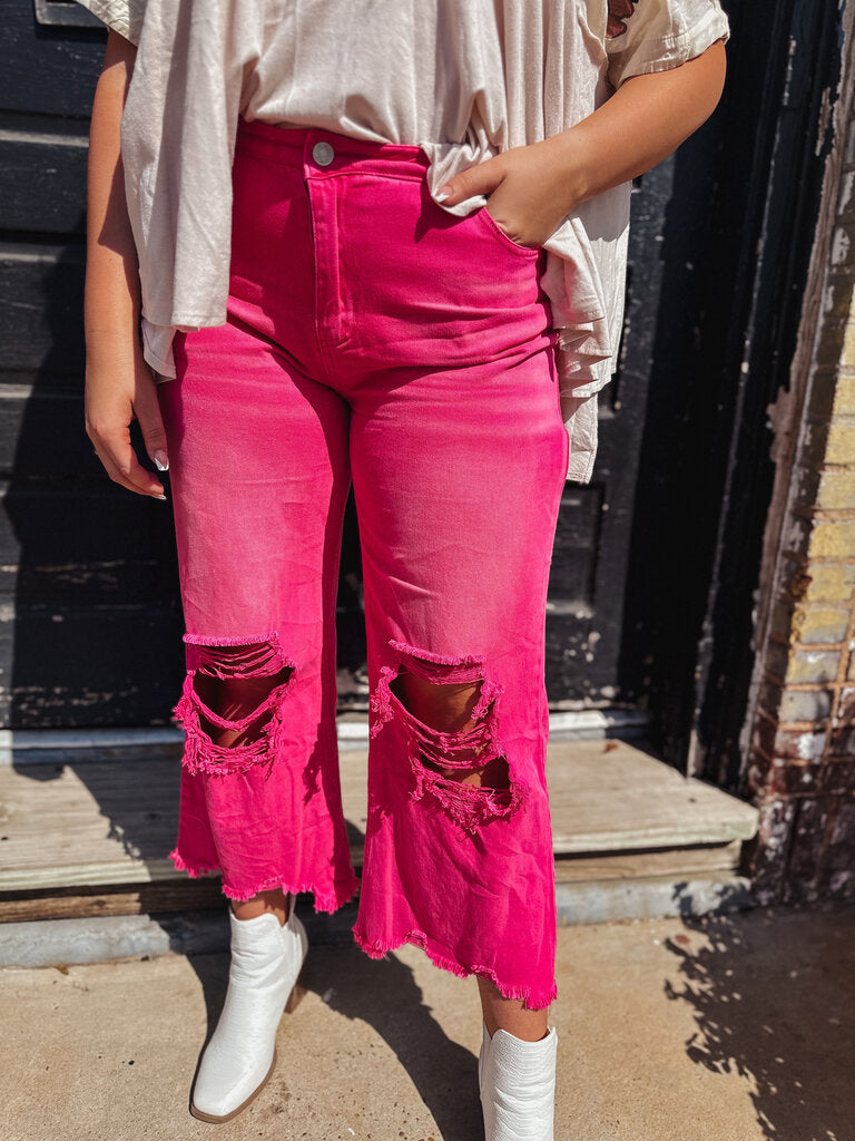 Hot Pink Distressed Jeans