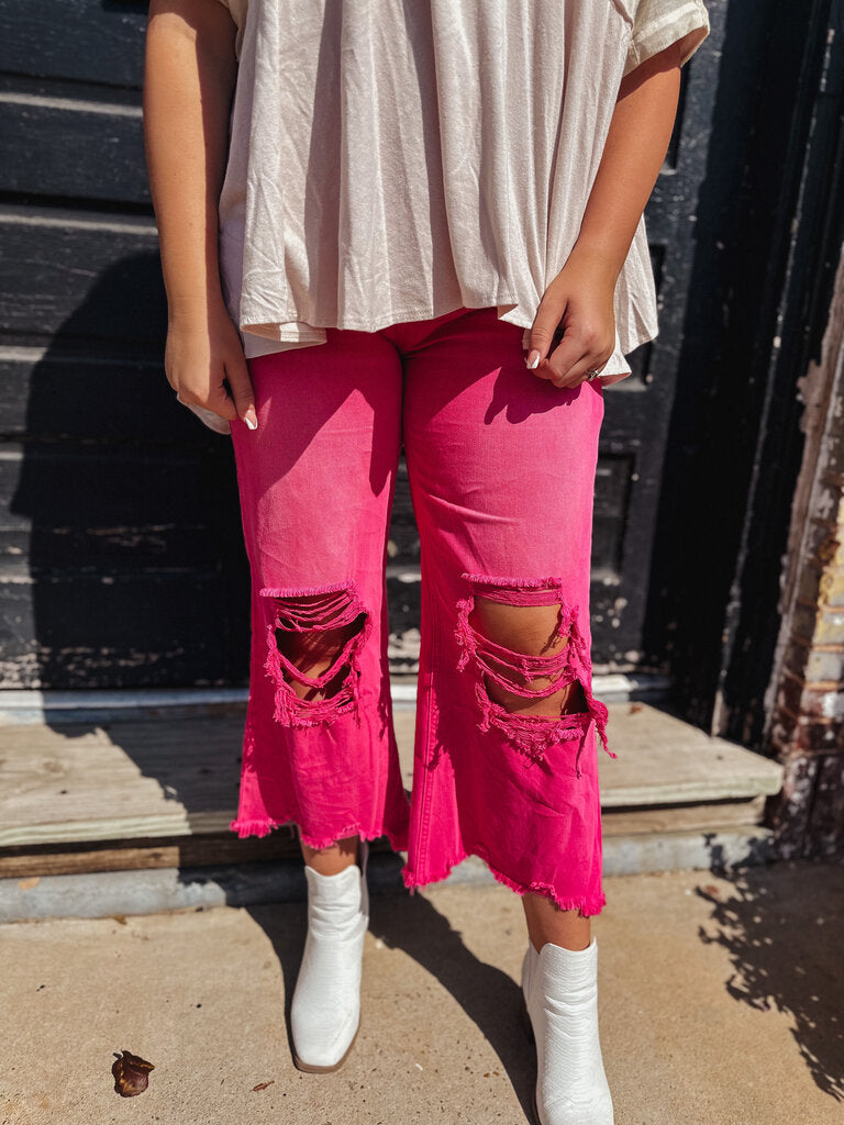 Hot Pink Distressed Jeans