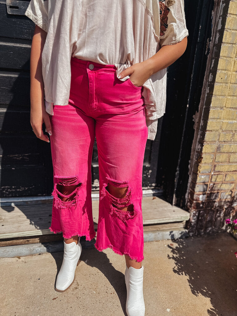 Hot Pink Distressed Jeans