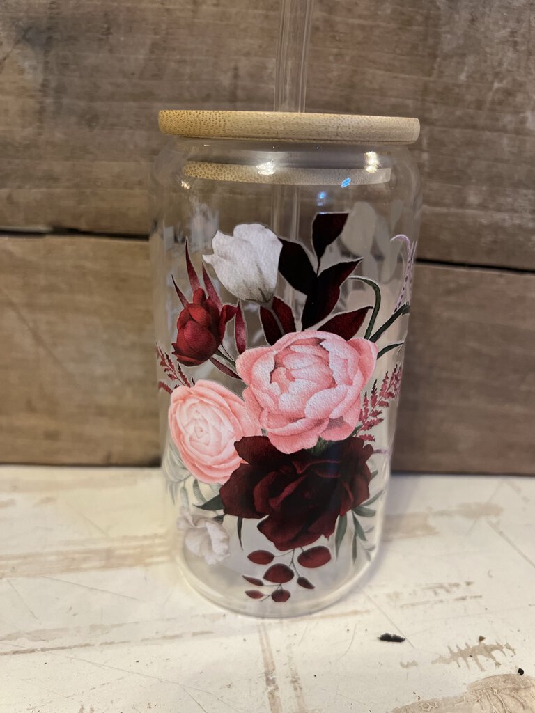 MOM LIFE WITH ROSES GLASS CUP