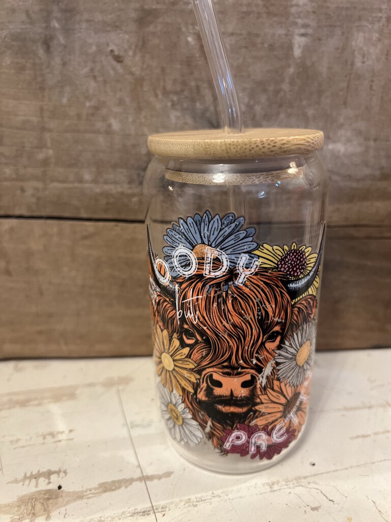 MOODY BUT PRETTY HIGHLAND COW GLASS CUP