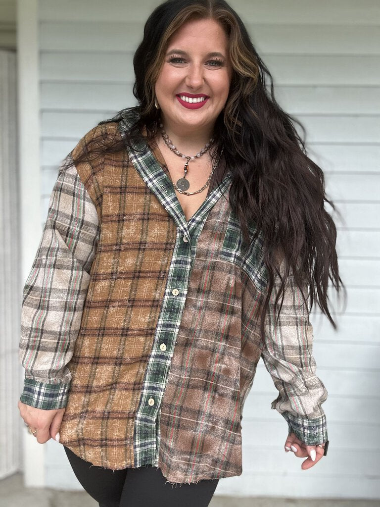 MIX PLAID BUTTON TUNIC