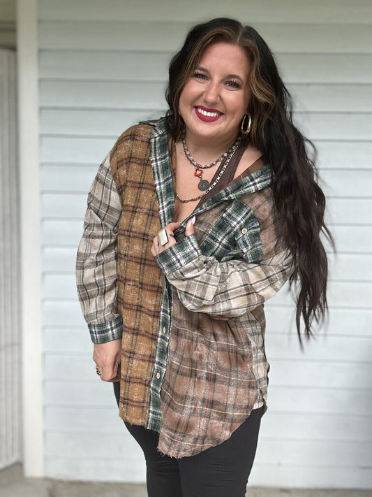 MIX PLAID BUTTON TUNIC