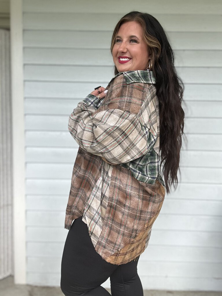 MIX PLAID BUTTON TUNIC