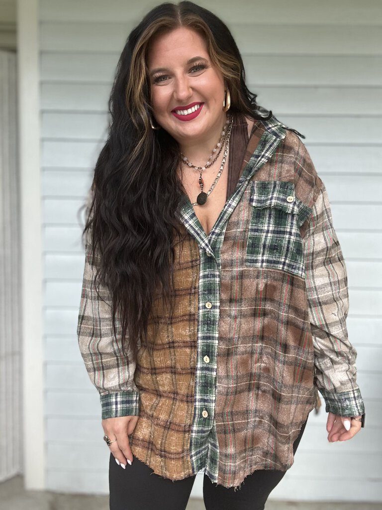 MIX PLAID BUTTON TUNIC