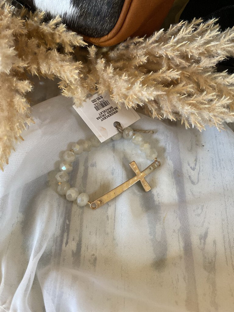 IRRIDESCENT BEADED CROSS BRACELET