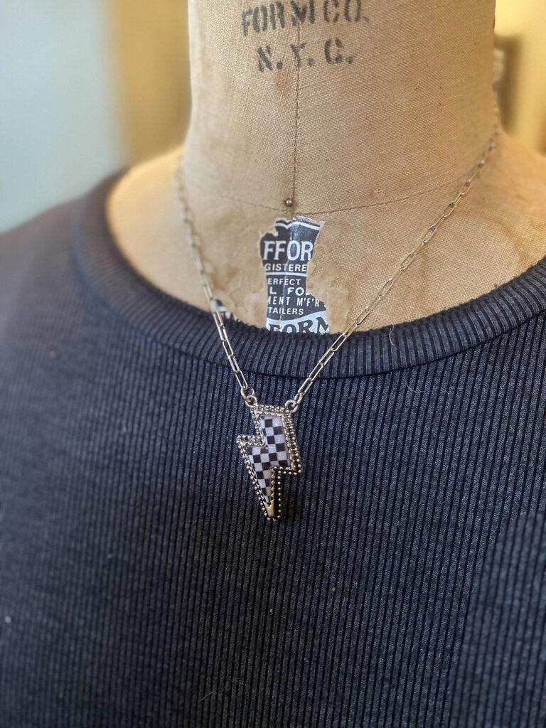 CHECKERED LIGHTENING BOLT NECKLACE