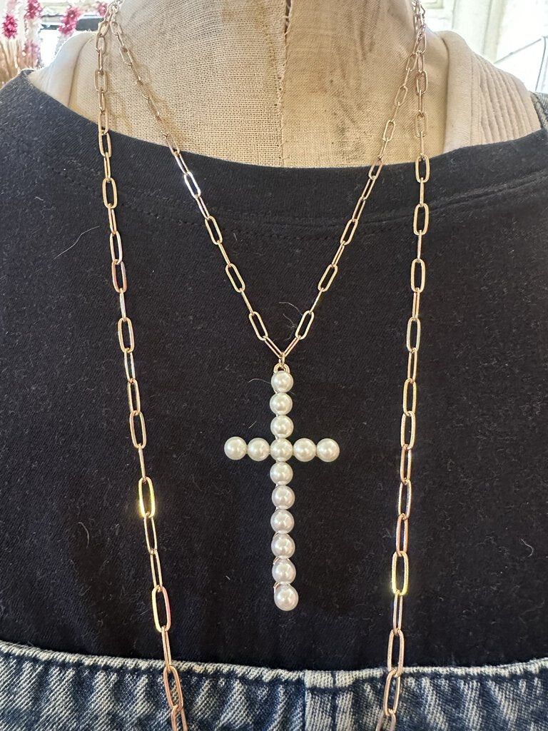 PEARL CROSS NECKLACE